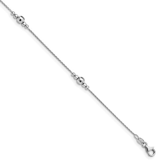 Sterling Silver Diamond Cut Bead & Chain Anklet