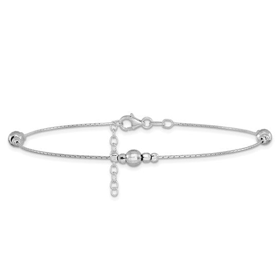Sterling Silver Diamond Cut Bead & Chain Anklet