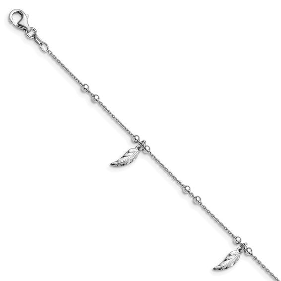 Sterling Silver Feather & Bead Anklet