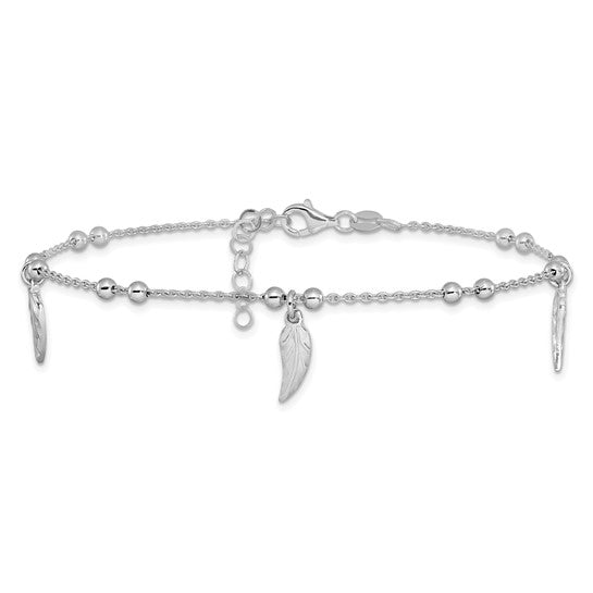 Sterling Silver Feather & Bead Anklet