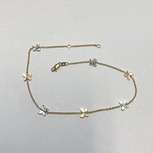 10.5" 14K Tri-Color Butterfly Anklet