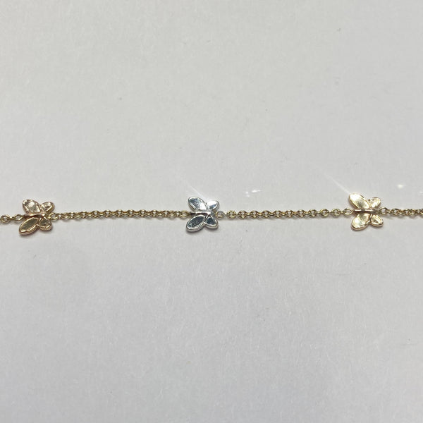 10.5" 14K Tri-Color Butterfly Anklet