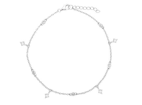Sterling & CZ Station Dangle Charm Anklet
