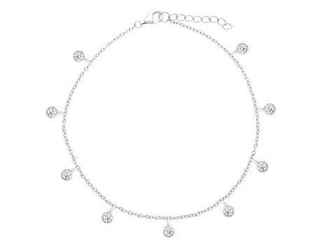 Sterling Bezel-Set CZ Dangle Charm Anklet