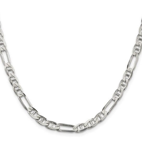 22" Sterling Silver 5.5mm Figaro Anchor Chain