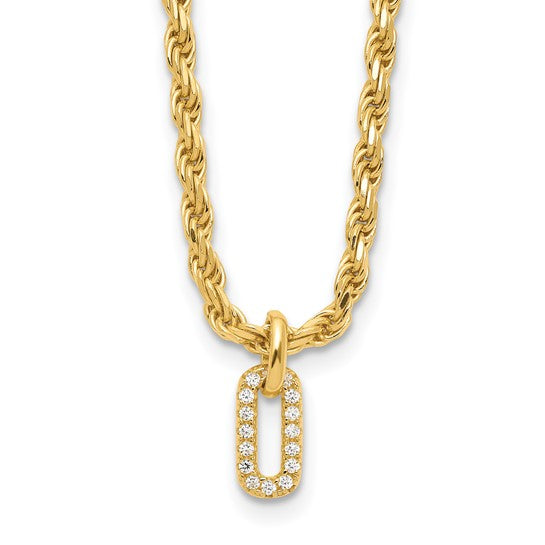 Sterling Silver/Gold-Plated Cubic Zirconia Pendant & Rope Chain
