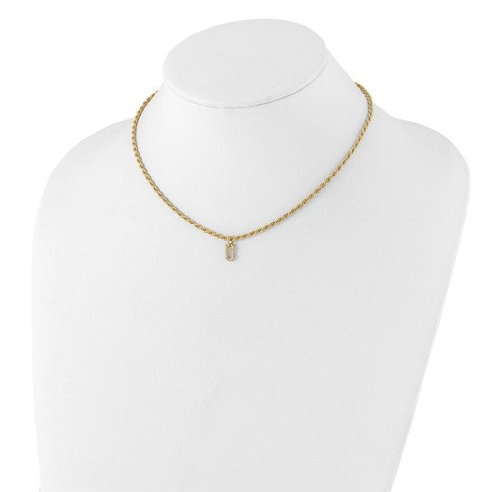 Sterling Silver/Gold-Plated Cubic Zirconia Pendant & Rope Chain