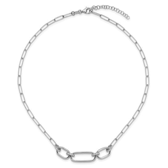 Sterling Silver Polished Cubic Zirconia Link Necklace