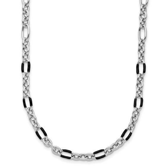 Sterling Silver Polished & Enamel Link Necklace