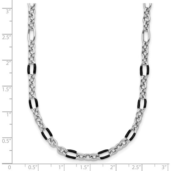 Sterling Silver Polished & Enamel Link Necklace