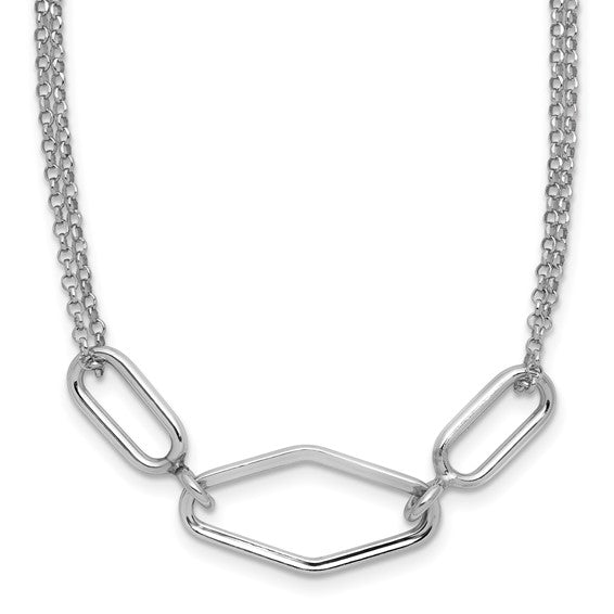 Sterling Silver 2-Strand Geometric Link Necklace