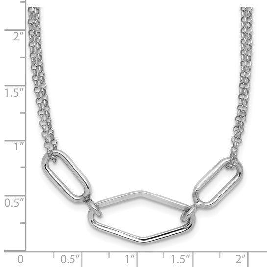 Sterling Silver 2-Strand Geometric Link Necklace