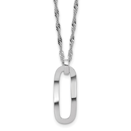 Sterling Silver Polished Oval Pendant & Singapore Chain