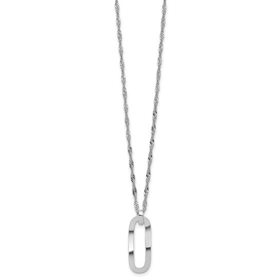 Sterling Silver Polished Oval Pendant & Singapore Chain