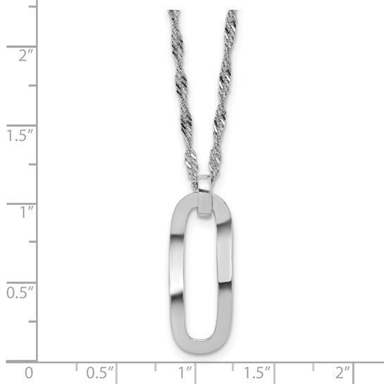 Sterling Silver Polished Oval Pendant & Singapore Chain