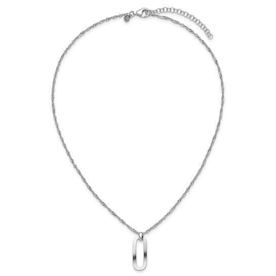 Sterling Silver Polished Oval Pendant & Singapore Chain