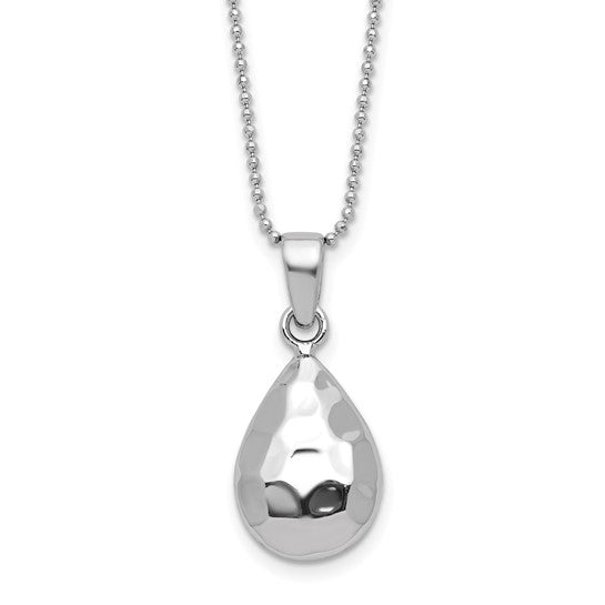 Sterling Silver Hammered Teardrop Pendant & Beaded Chain