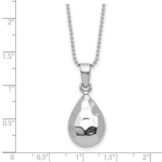 Sterling Silver Hammered Teardrop Pendant & Beaded Chain