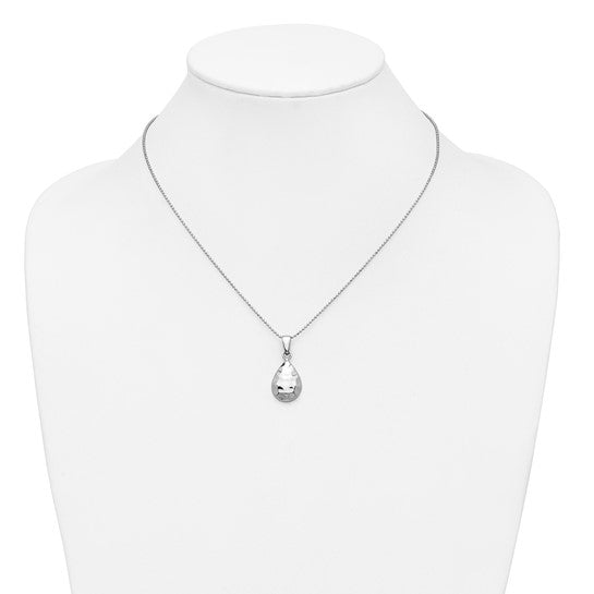 Sterling Silver Hammered Teardrop Pendant & Beaded Chain