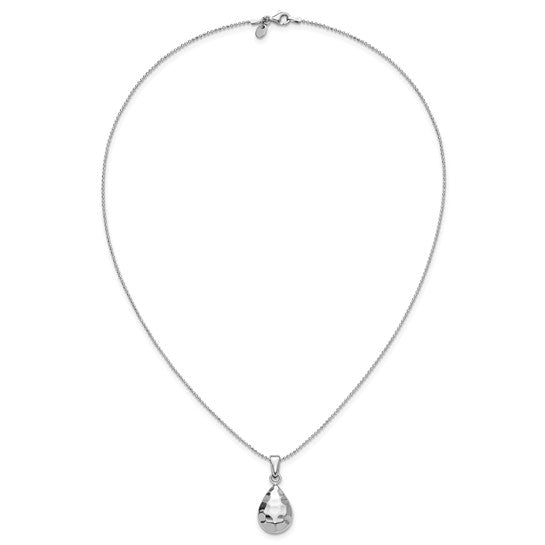Sterling Silver Hammered Teardrop Pendant & Beaded Chain