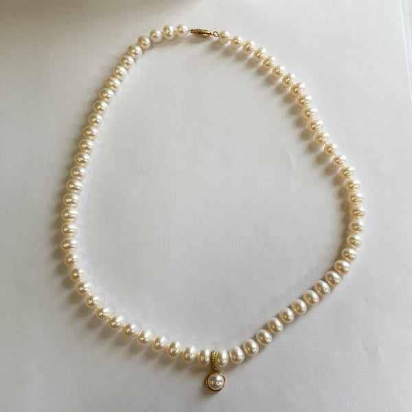 14k Freshwater Pearl & Diamond Drop Necklace