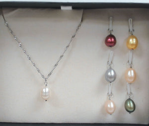 18" Sterling Silver Freshwater Pearl Rice Set of 7 Pendants