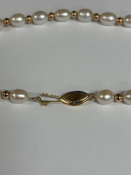 18.25" 14K Oval Freshwater Pearl & Gold Bead Necklace