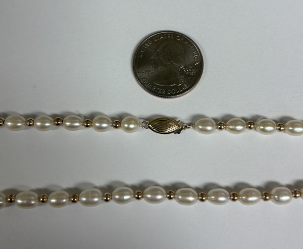18.25" 14K Oval Freshwater Pearl & Gold Bead Necklace