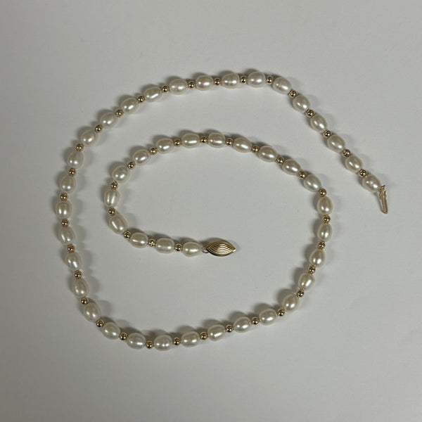 18.25" 14K Oval Freshwater Pearl & Gold Bead Necklace