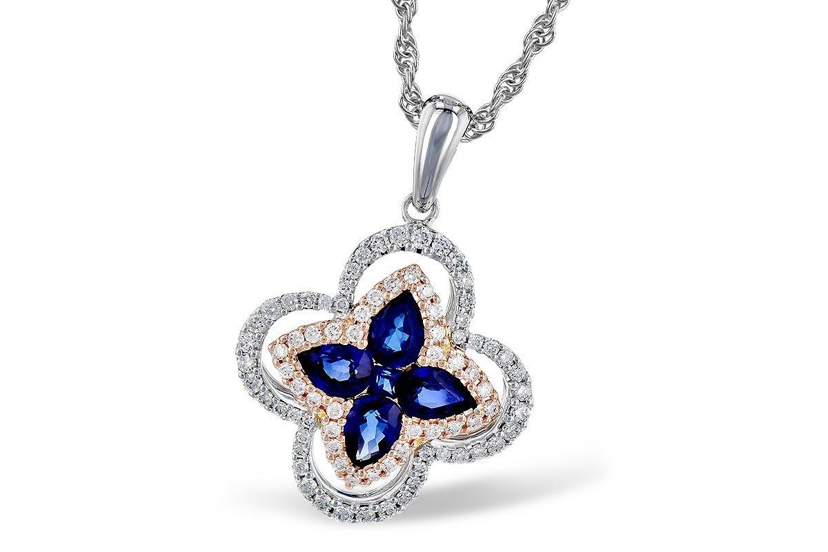 18" 14KR/WG Sapphire and Diamond Pendant