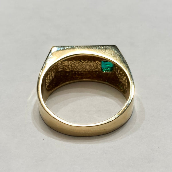 14KYG Onyx, Emerald and Diamond Ring