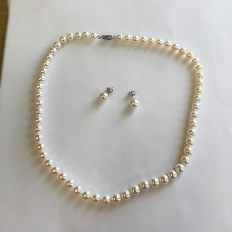14k Akoya Pearl Necklace & Post Earrings Set