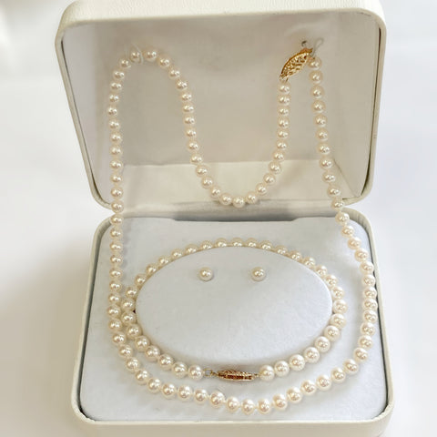 14k (5.0-5.5mm) Akoya Pearl Necklace/Bracelet/Earrings Set