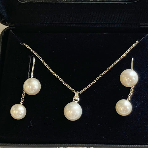 Sterling Silver White Freshwater Pearl Necklace & Earrings Set