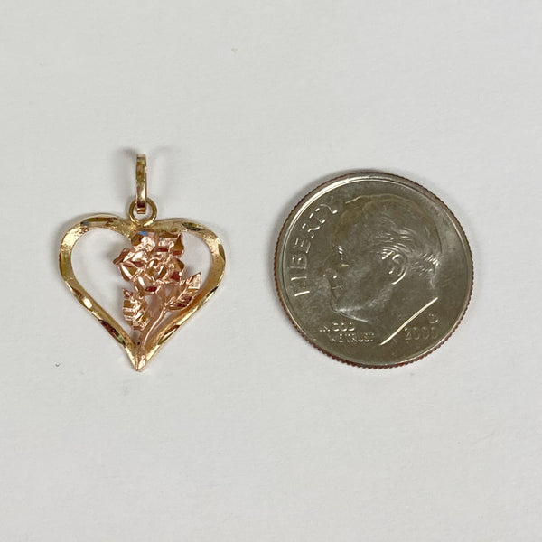 14k Heart with Rose Charm