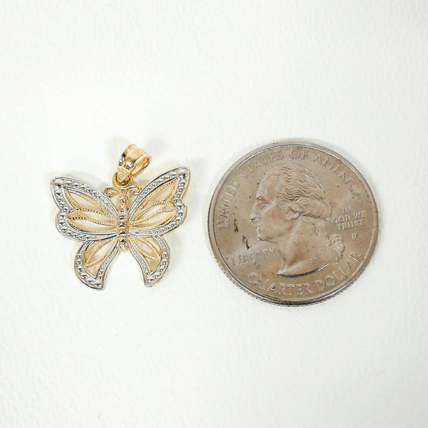 18" 14K Two Tone Butterfly Charm Necklace
