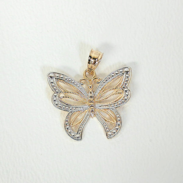 18" 14K Two Tone Butterfly Charm Necklace