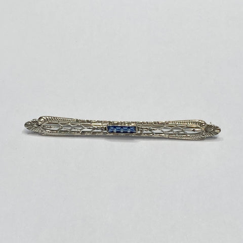 10k Blue Resin Stone Filigree Brooch/Pin