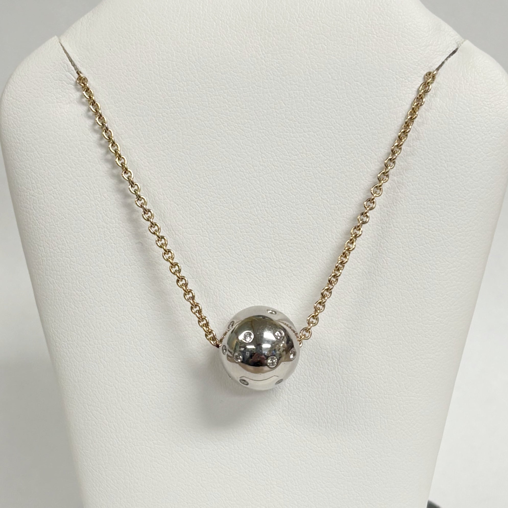 18" 14KTT Diamond Bead Fashion Necklace