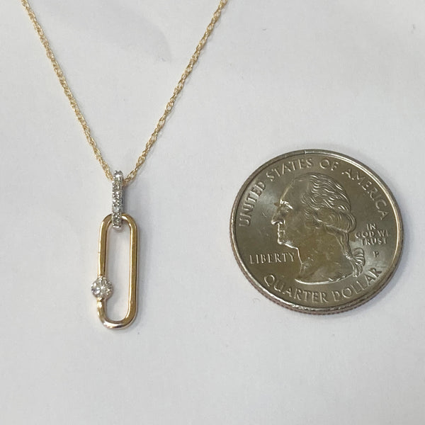 14k Two-Tone Diamond Paperclip Pendant Necklace