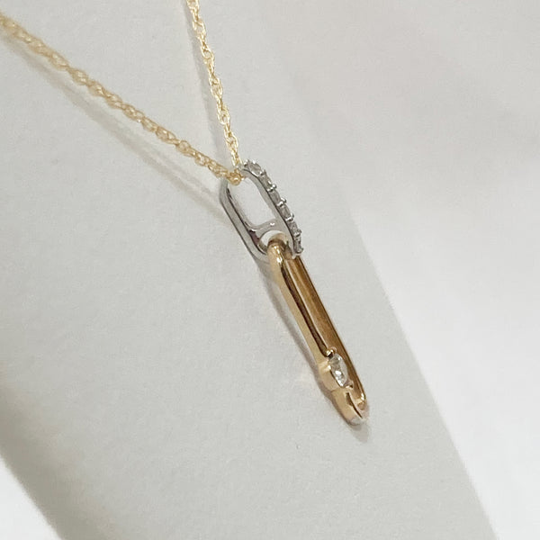 14k Two-Tone Diamond Paperclip Pendant Necklace