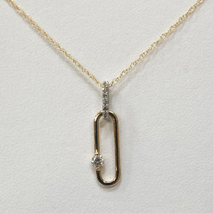 14k Two-Tone Diamond Paperclip Pendant Necklace