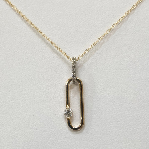 14k Two-Tone Diamond Paperclip Pendant Necklace