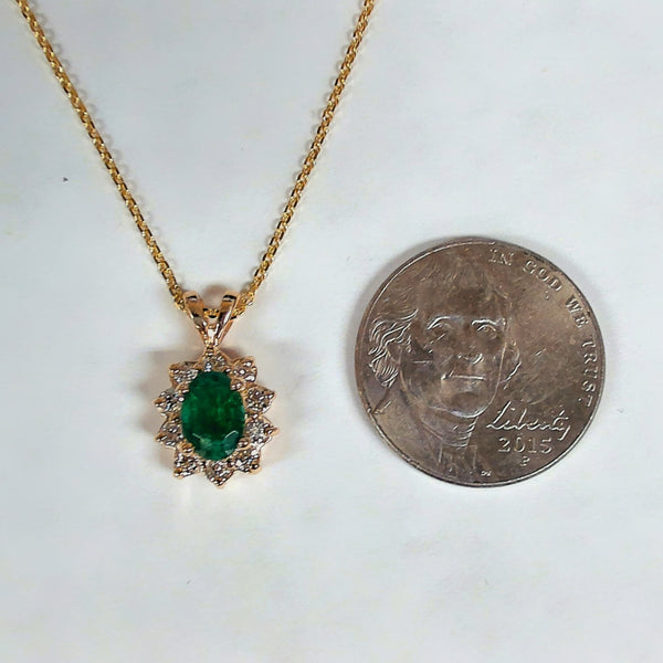 18" 14KYG Emerald Halo Necklace