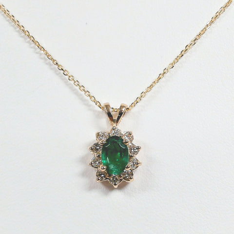 18" 14KYG Emerald Halo Necklace