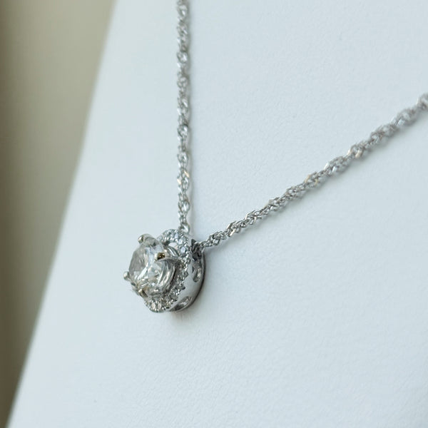 14K .69TW Diamond Halo Dainty Necklace