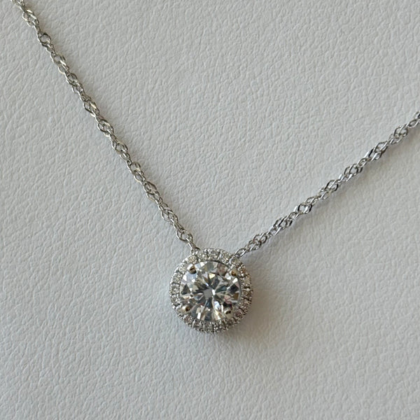 14K .69TW Diamond Halo Dainty Necklace