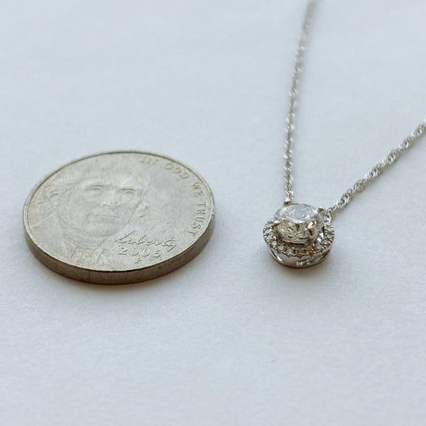 14K .69TW Diamond Halo Dainty Necklace