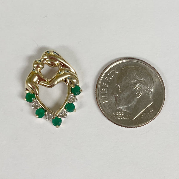 10k Emerald & Diamond Mother/Child Heart Pendant