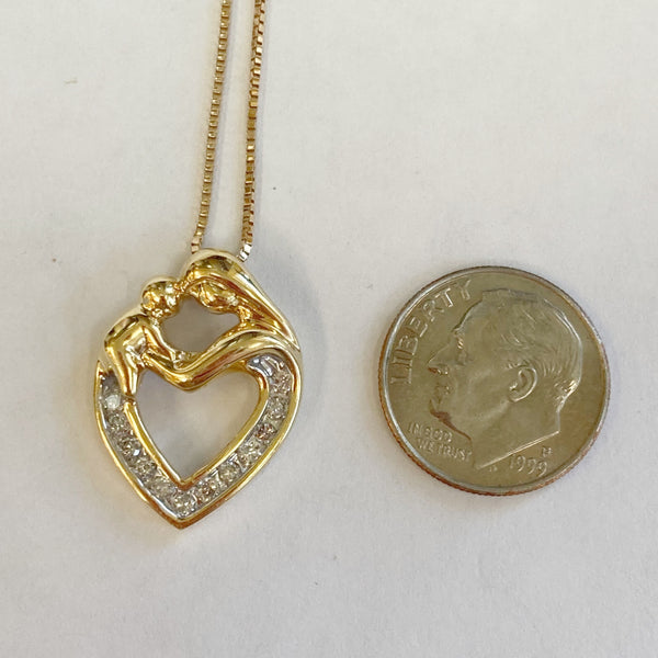 14k Diamond Mother/Child Heart Necklace
